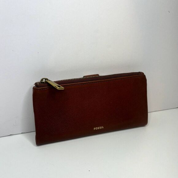 Fossil Lainie Brown Crossgrain Leather Organizer Credit Card Snap Clutch Wallet - Picture 2 of 15